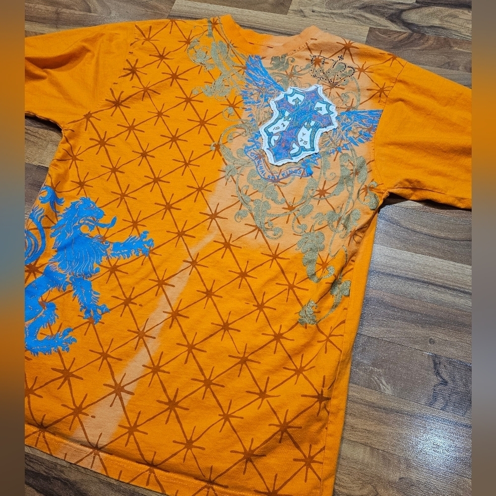 Avirex Gold Collection T-Shirt Men's Large Orange Graphic Crest Lion Crown 1975